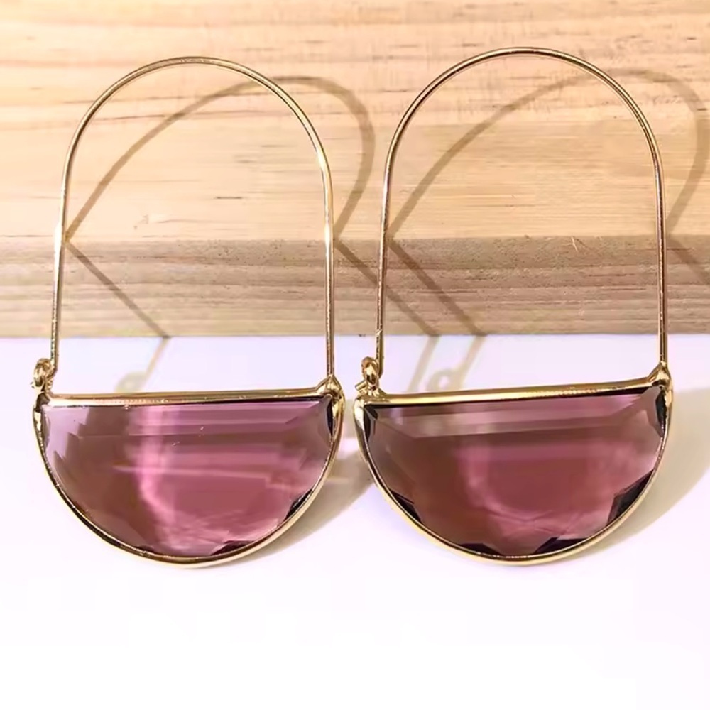Anthropologie Redish Glass Crescent Hoop Gold Earrings